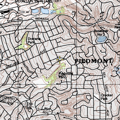 Topographic Map of Piedmont, CA