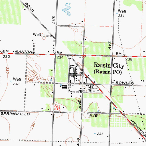Topographic Map of Raisin City, CA