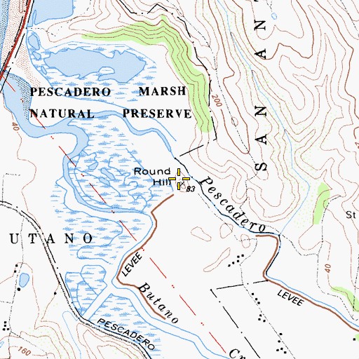 Topographic Map of Round Hill, CA