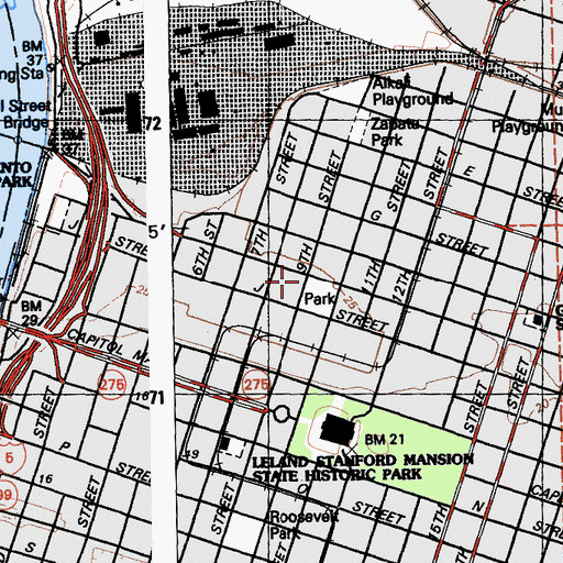 Topographic Map of Sacramento, CA