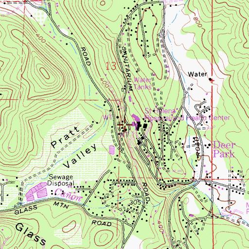 Topographic Map of Saint Helena Hospital Napa Valley, CA
