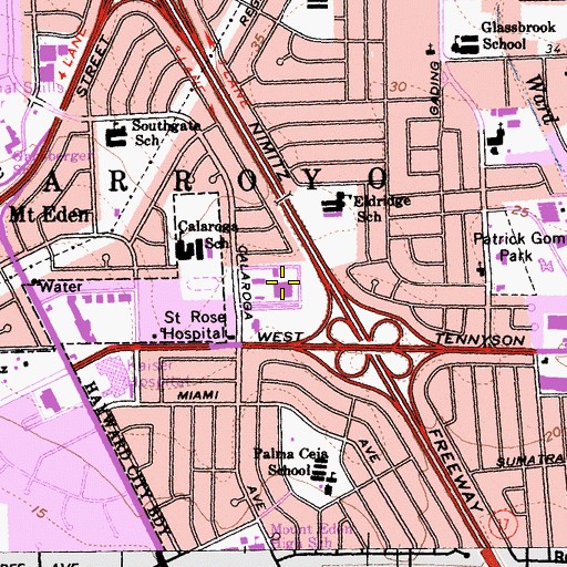 Topographic Map of Saint Rose Hospital, CA