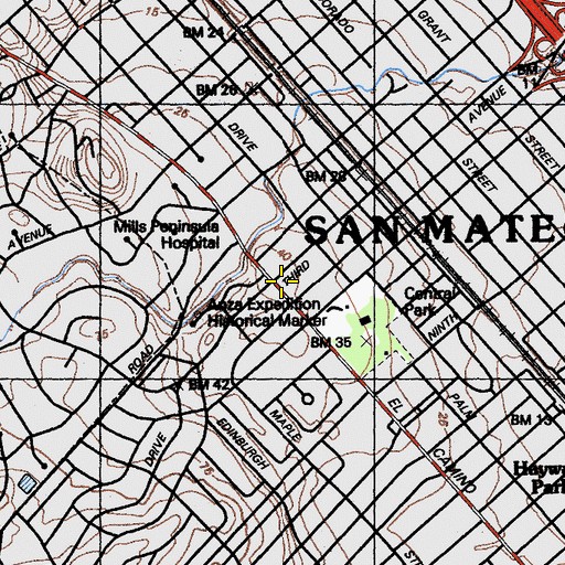 Topographic Map of San Mateo, CA