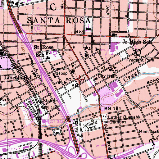 Topographic Map of Santa Rosa, CA