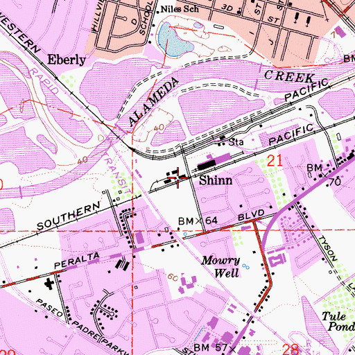 Topographic Map of Shinn, CA