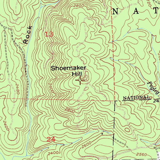 Topographic Map of Shoemaker Hill, CA