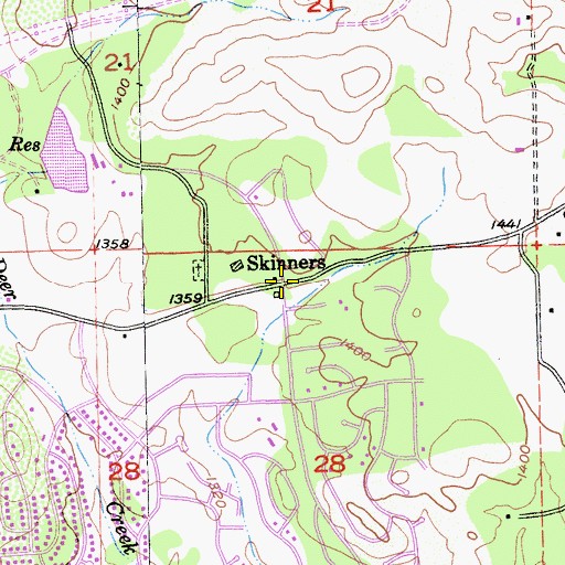 Topographic Map of Skinners, CA