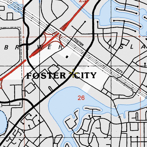 Topographic Map of Foster City, CA