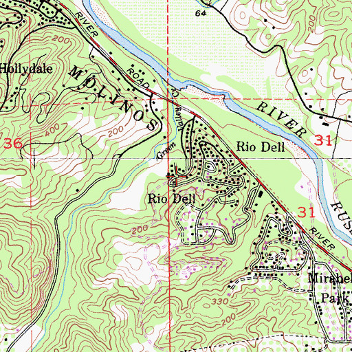 Topographic Map of Rio Dell, CA