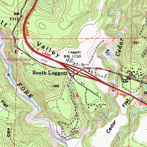 Topographic Map of South Leggett, CA
