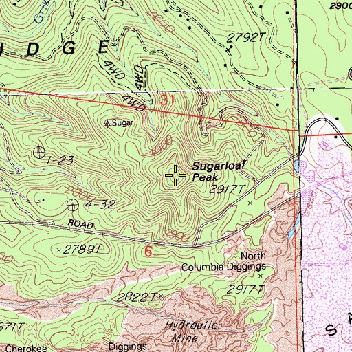 Topographic Map of Sugarloaf Peak, CA