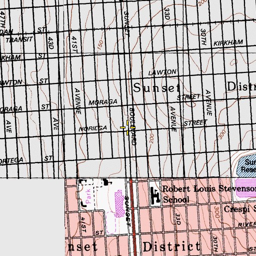 Topographic Map of Sunset District, CA