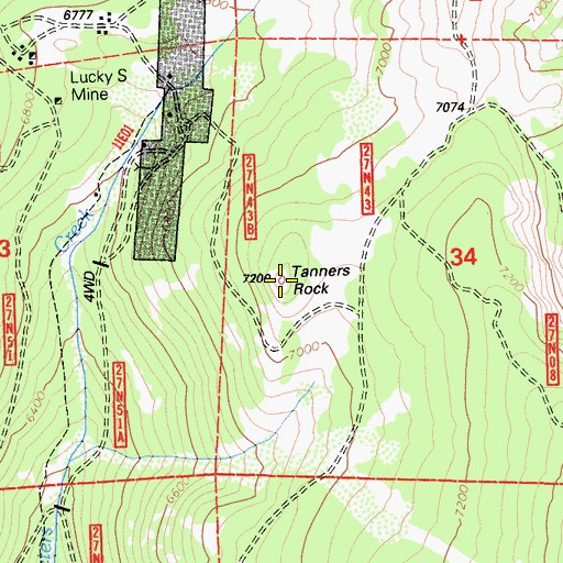 Topographic Map of Tanners Rock, CA