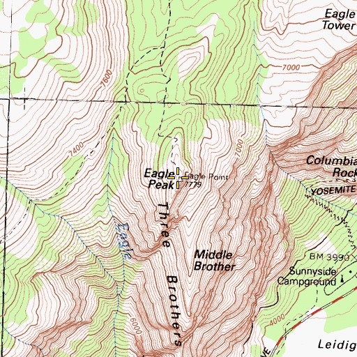 Topographic Map of Three Brothers, CA