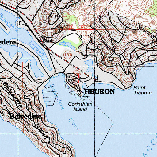 Topographic Map of Tiburon, CA