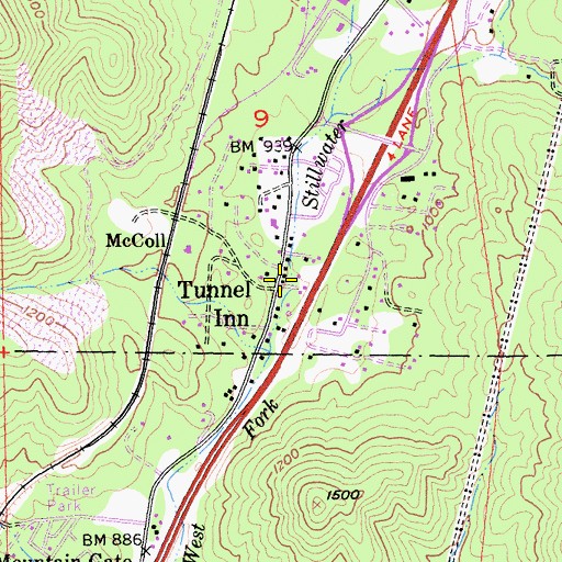 Topographic Map of Tunnel Inn, CA