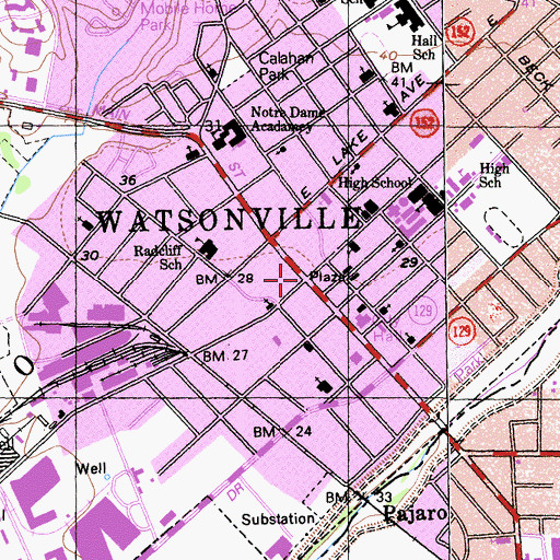 Topographic Map of Watsonville, CA