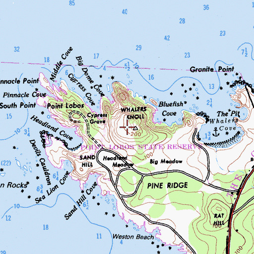 Topographic Map of Whalers Knoll, CA