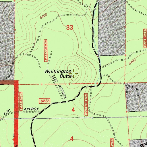 Topographic Map of Whittington Butte, CA