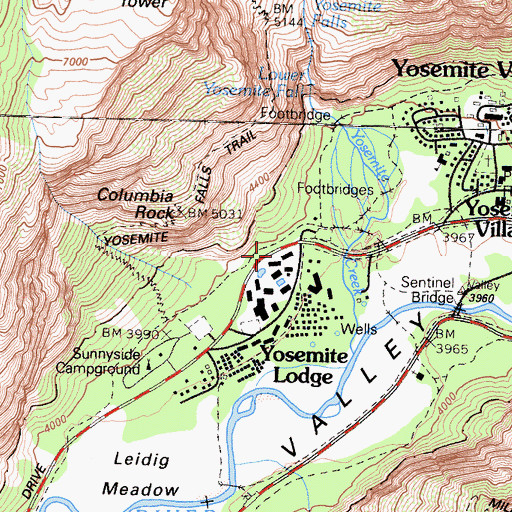 Topographic Map of Yosemite Village, CA