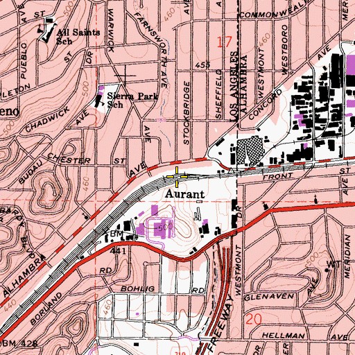 Topographic Map of Aurant, CA