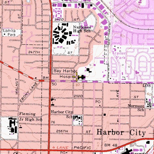 Topographic Map of Bay Harbor Hospital (historical), CA