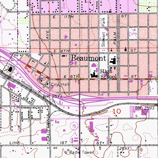 Topographic Map of Beaumont, CA