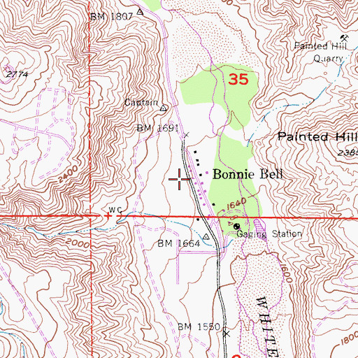 Topographic Map of Bonnie Bell, CA