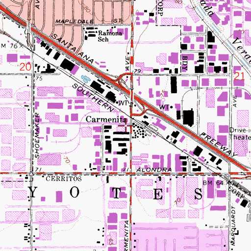 Topographic Map of Carmenita, CA