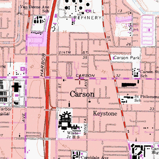 Topographic Map of Carson, CA