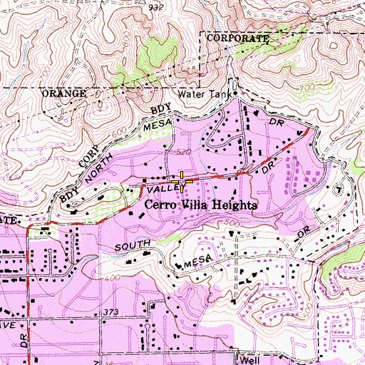 Topographic Map of Cerro Villa Heights, CA