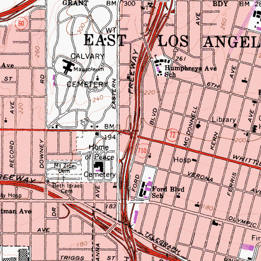 Topographic Map of East Los Angeles, CA