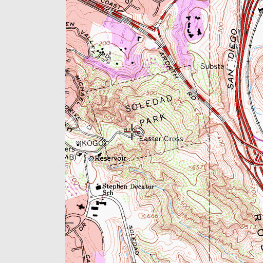 Topographic Map of Easter Cross, CA