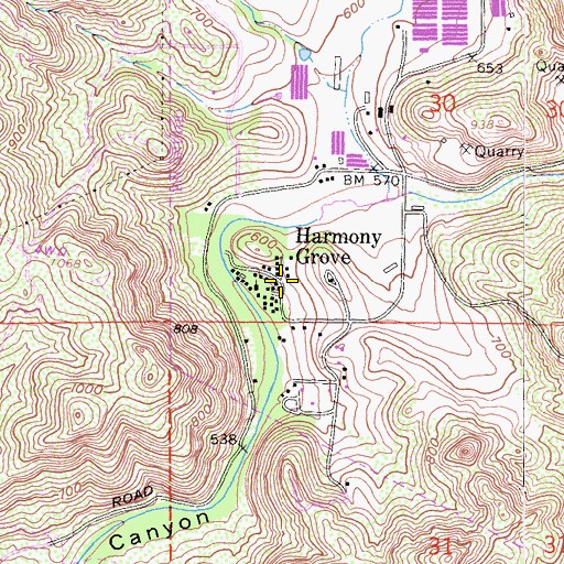 Topographic Map of Harmony Grove, CA