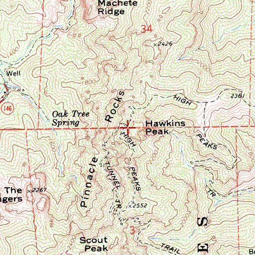 Topographic Map of Hawkins Peak, CA
