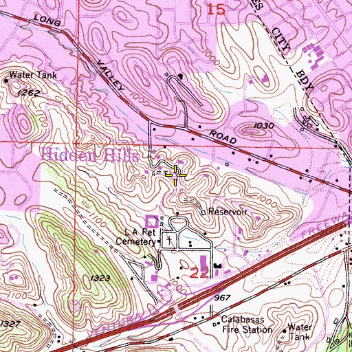 Topographic Map of Hidden Hills, CA