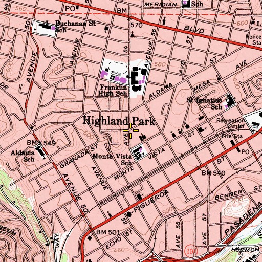 Topographic Map of Highland Park, CA