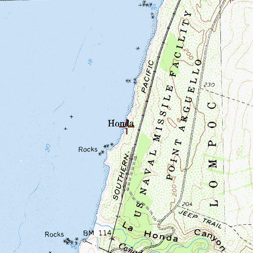Topographic Map of Honda, CA
