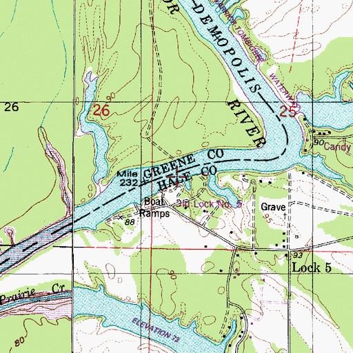 Topographic Map of Lock Number Five Left Bank Public Use Area, AL