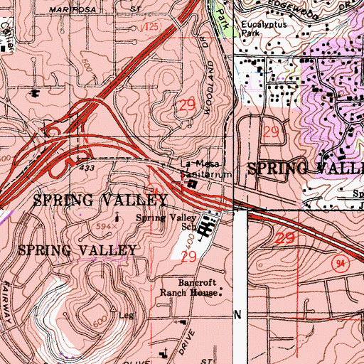 Topographic Map of La Mesa Sanitarium, CA
