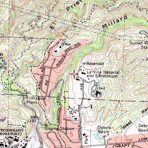Topographic Map of La Vina Hospital and Sanitorium, CA