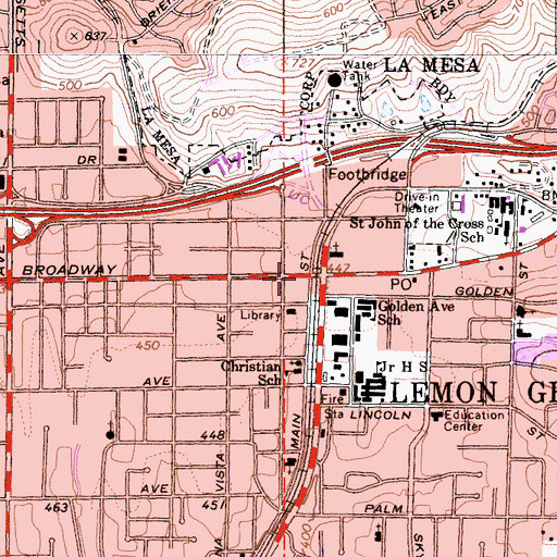Topographic Map of Lemon Grove, CA