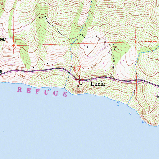 Topographic Map of Lucia, CA