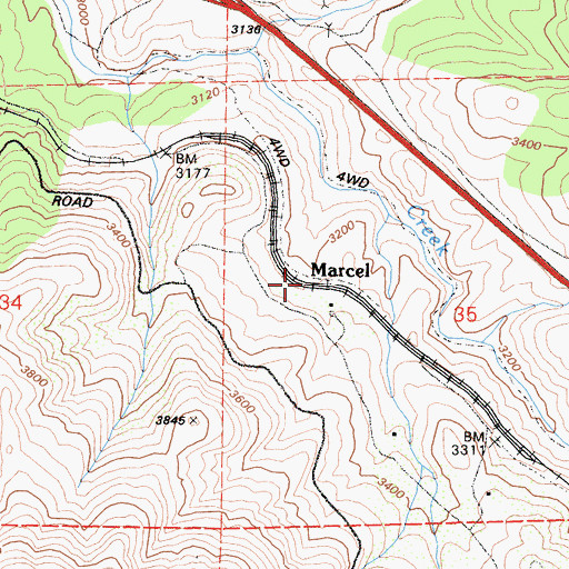 Topographic Map of Marcel, CA