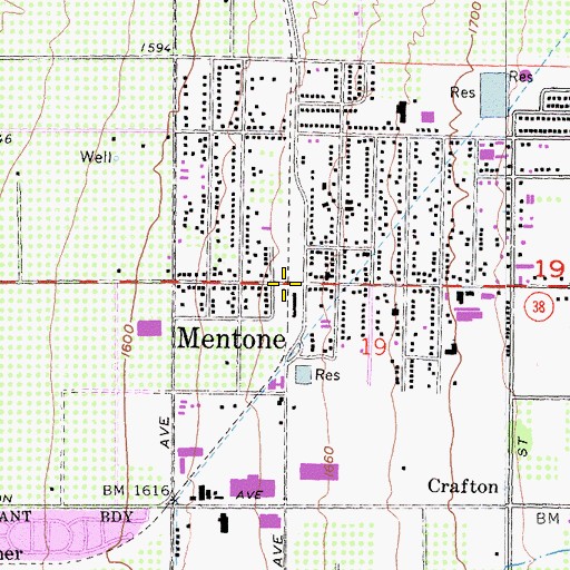 Topographic Map of Mentone, CA