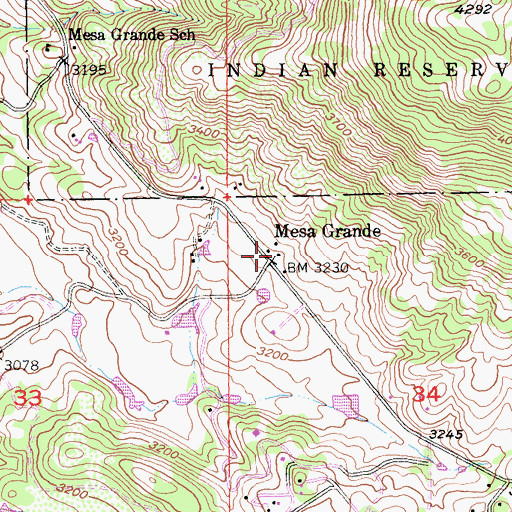 Topographic Map of Mesa Grande, CA