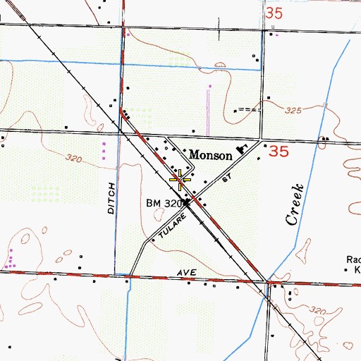 Topographic Map of Monson, CA