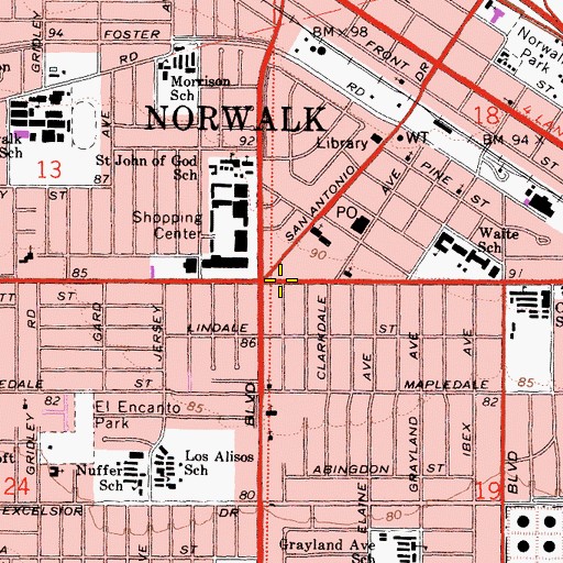 Topographic Map of Norwalk, CA