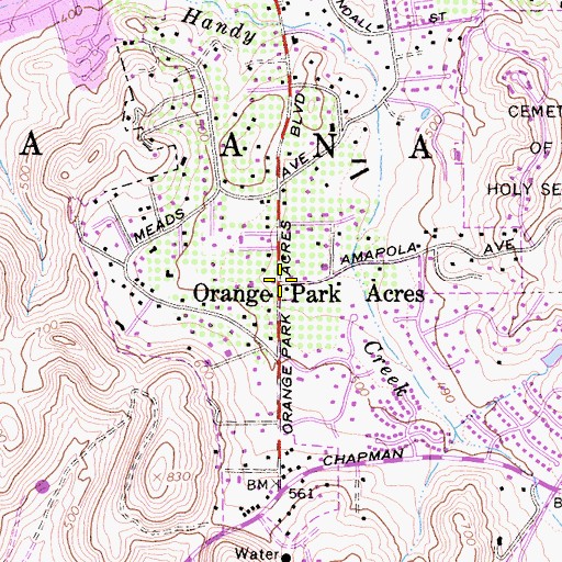 Topographic Map of Orange Park Acres, CA