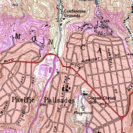 Topographic Map of Pacific Palisades, CA
